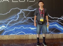 This August 2015 photo provided by Shu Chien shows her son Moshe Kai Cavalin at the Black Hat USA computer security conference in Las Vegas. Cavalin, of San Gabriel, Calif., earned a bachelors in math from UCLA at age 15, and is taking online classes through Brandeis University, near Boston, towards a masters in cybersecurity. Hes also working for NASA, where he is developing aircraft tracking technology. (Shu Chien via AP)